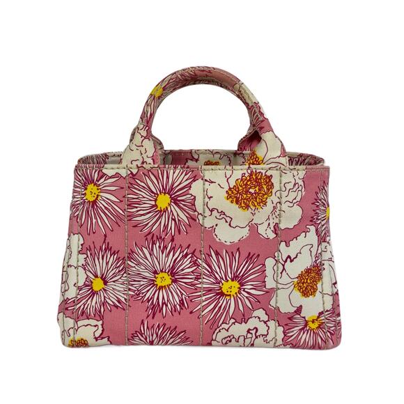 Prada Pink Floral Canvas Small Canapa Tote - Picture 1 of 9